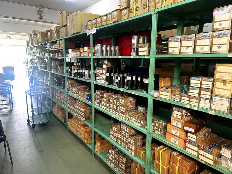 Stock racks inside the Waiwa warehouse